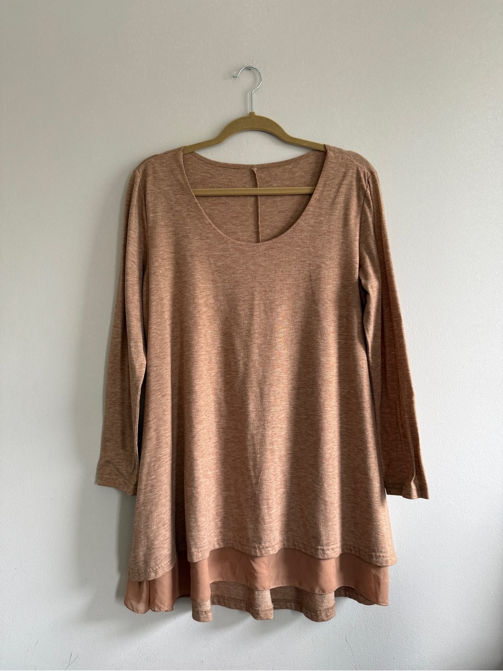 Light Beige Tan Brown Heathered Long Sleeve Tunic Dress